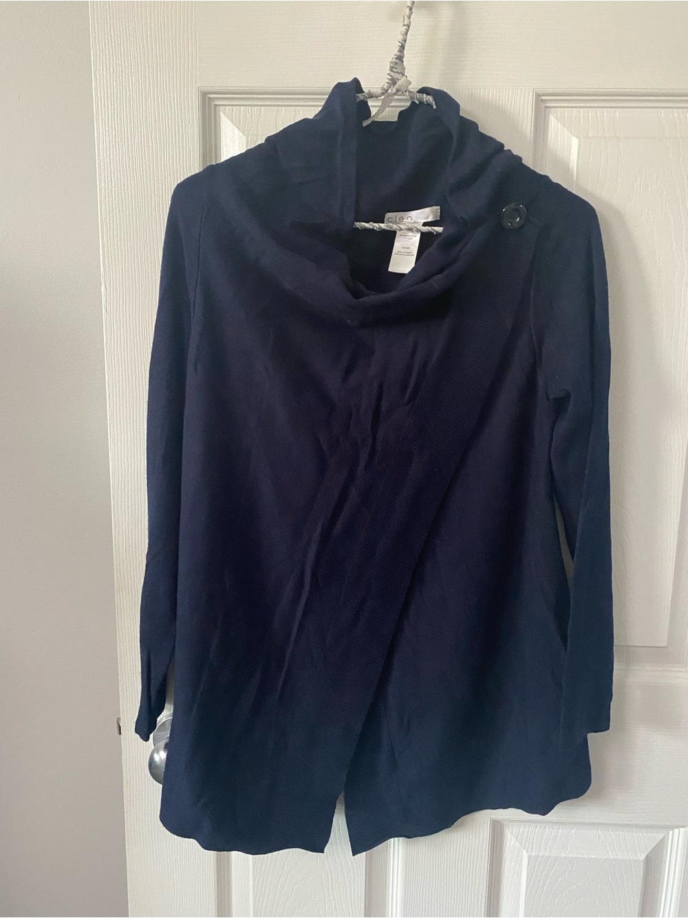 cleo Navy Cowl Neck Sweater with Button Accent